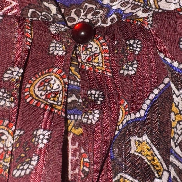 Sara Michelle 1X Shirt Top Maroon Red Paisley 3/4 Sleeve Scoop Neck Button Back - Picture 5 of 9